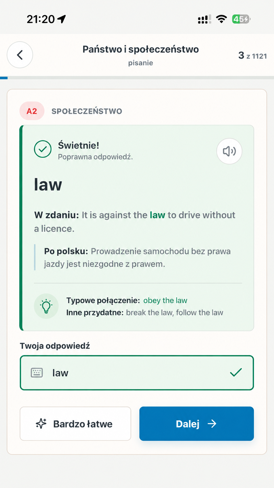 Informacja zwrotna po odpowiedzi w fiszkach OuiSíYes